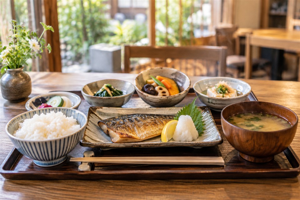 焼き魚や季節の小鉢を添えた和食の御膳
