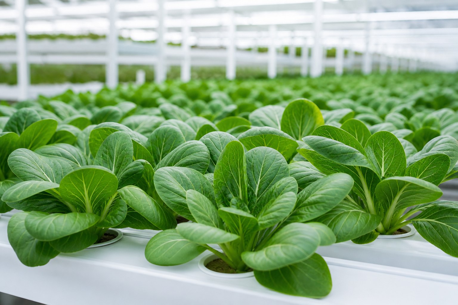 水耕栽培施設で育つ葉物野菜